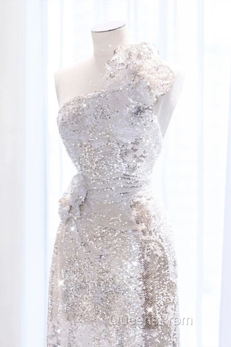 Pretty A Line One Shoulder Silver Sequin Long Length Evening Dress Evening Prom Dress Secondary image