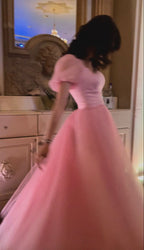 Pretty A Line Short Sleeves Pink Tulle Long Classy Prom Dress Classy Evening Dress