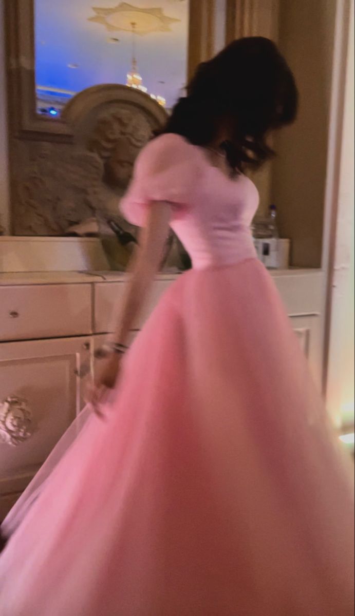 Pretty A Line Short Sleeves Pink Tulle Long Classy Prom Dress Classy Evening Dress Main image