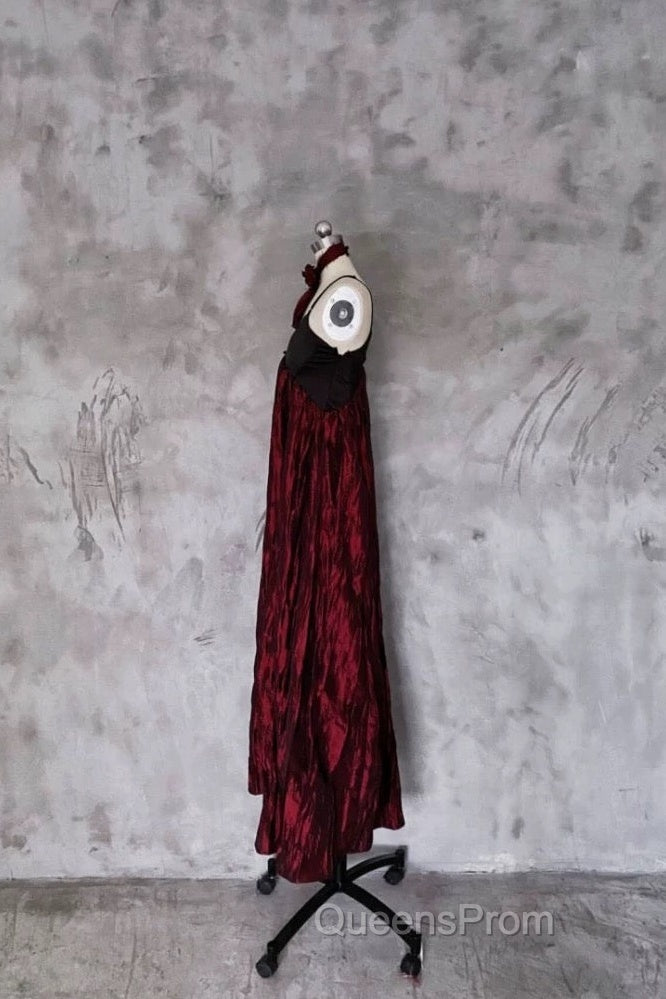 Pretty A Line Spaghetti Straps Burgundy Long Evening Prom Dress Birthday Dress For Women