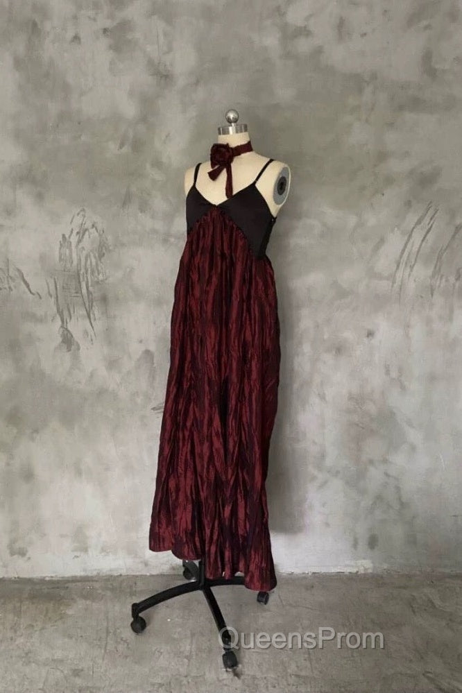 Pretty A Line Spaghetti Straps Burgundy Long Evening Prom Dress Birthday Dress For Women