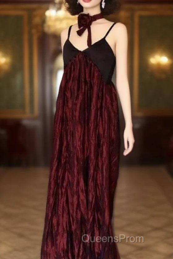 Pretty A Line Spaghetti Straps Burgundy Long Evening Prom Dress Birthday Dress For Women Main image