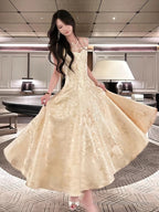 Pretty A Line Spaghetti Straps Lace Satin Prom Dresses Evening Gowns
