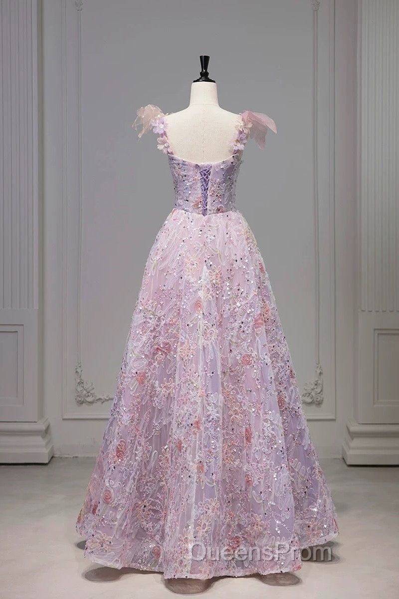 Pretty A Line Spaghetti Straps Pink Floral Long Length Evening Dress Evening Prom Dress Secondary image