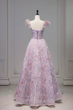 Pretty A Line Spaghetti Straps Pink Floral Long Length Evening Dress Evening Prom Dress