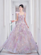 Pretty A Line Spaghetti Straps Pink Floral Long Length Evening Dress Evening Prom Dress