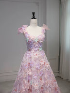 Pretty A Line Spaghetti Straps Pink Floral Long Length Evening Dress Evening Prom Dress