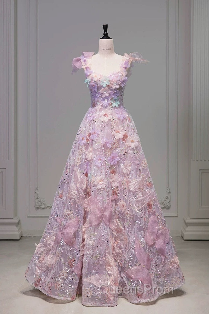 Pretty A Line Spaghetti Straps Pink Floral Long Length Evening Dress Evening Prom Dress