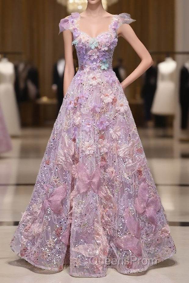 Pretty A Line Spaghetti Straps Pink Floral Long Length Evening Dress Evening Prom Dress Main image