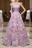 Pretty A Line Spaghetti Straps Pink Floral Long Length Evening Dress Evening Prom Dress