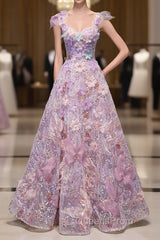 Pretty A Line Spaghetti Straps Pink Floral Long Length Evening Dress Evening Prom Dress