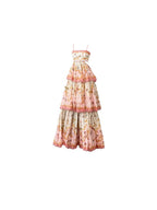 Pretty A Line Spaghetti Straps Pink Floral Ruffles Backless Long Classy Prom Dress Classy Evening Dress