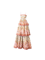 Pretty A Line Spaghetti Straps Pink Floral Ruffles Backless Long Classy Prom Dress Classy Evening Dress