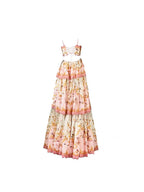 Pretty A Line Spaghetti Straps Pink Floral Ruffles Backless Long Classy Prom Dress Classy Evening Dress
