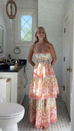 Pretty A Line Spaghetti Straps Pink Floral Ruffles Backless Long Classy Prom Dress Classy Evening Dress