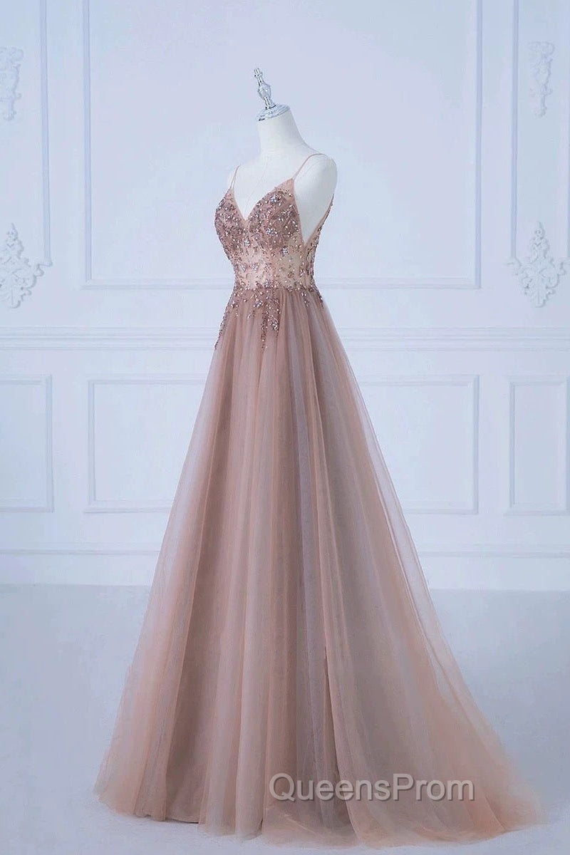 Pretty A Line Spaghetti Straps Tulle Long Length Evening Dress Evening Prom Dress