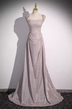 Pretty A Line Square Neckline Sleeveless Long Evening Party Dress Pink Evening Prom Dress
