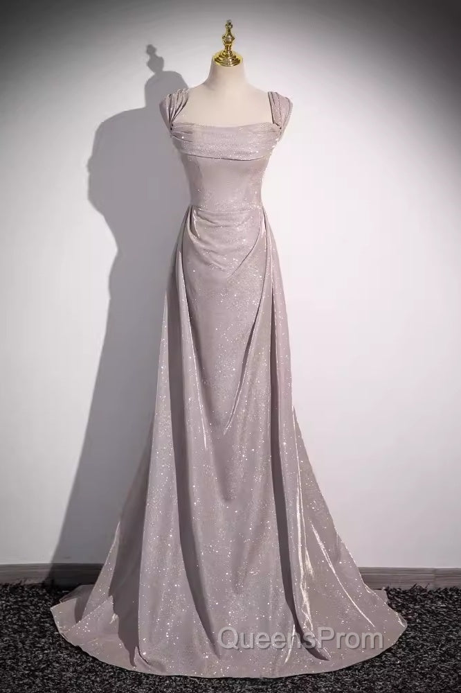 Pretty A Line Square Neckline Sleeveless Long Evening Party Dress Pink Evening Prom Dress