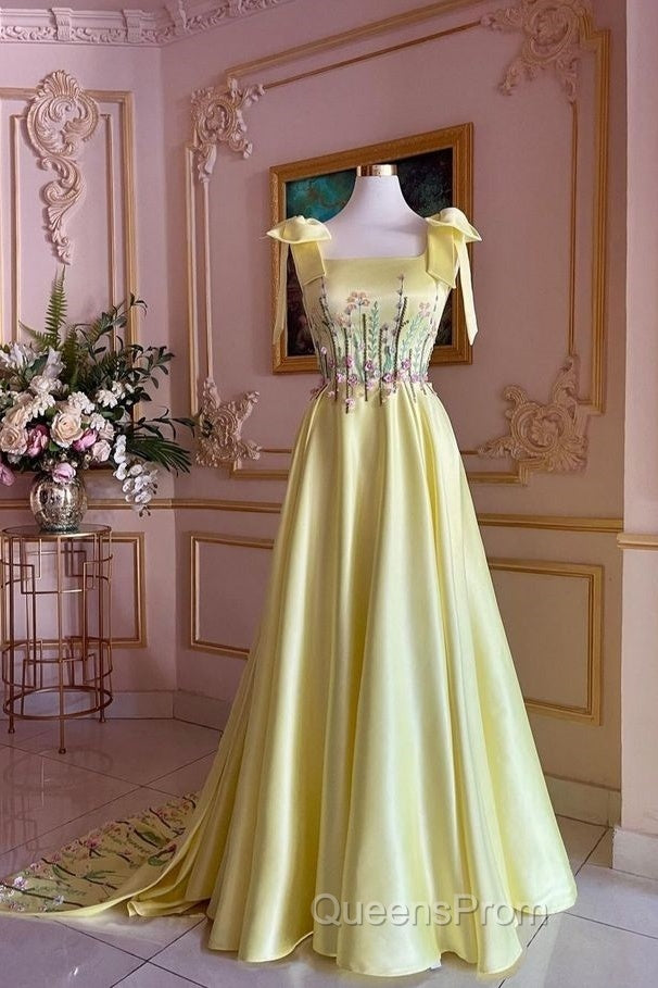 Pretty A Line Straps Satin Yellow Long Evening Prom Dress Formal Evening Dress Secondary image