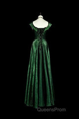 Pretty A Line Sweetheart Ruffles Long Evening Dress Green Velvet Evening Prom Dress