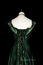 Pretty A Line Sweetheart Ruffles Long Evening Dress Green Velvet Evening Prom Dress