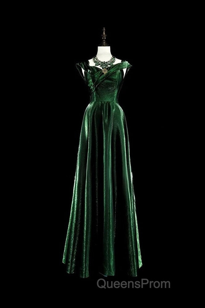Pretty A Line Sweetheart Ruffles Long Evening Dress Green Velvet Evening Prom Dress