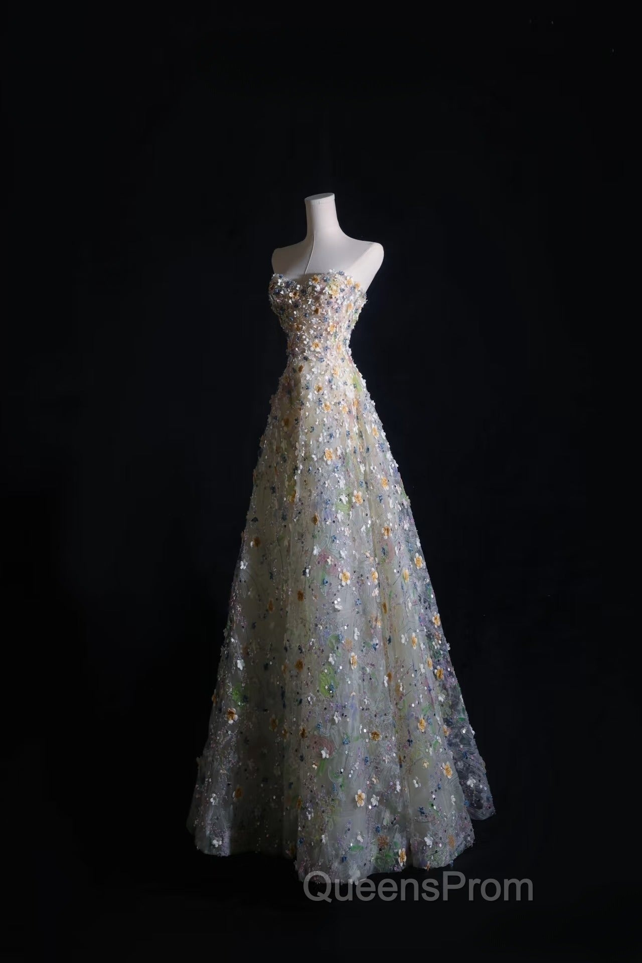 Pretty A Line Sweetheart Tulle Floral Long Evening Prom Dress Evening Gowns