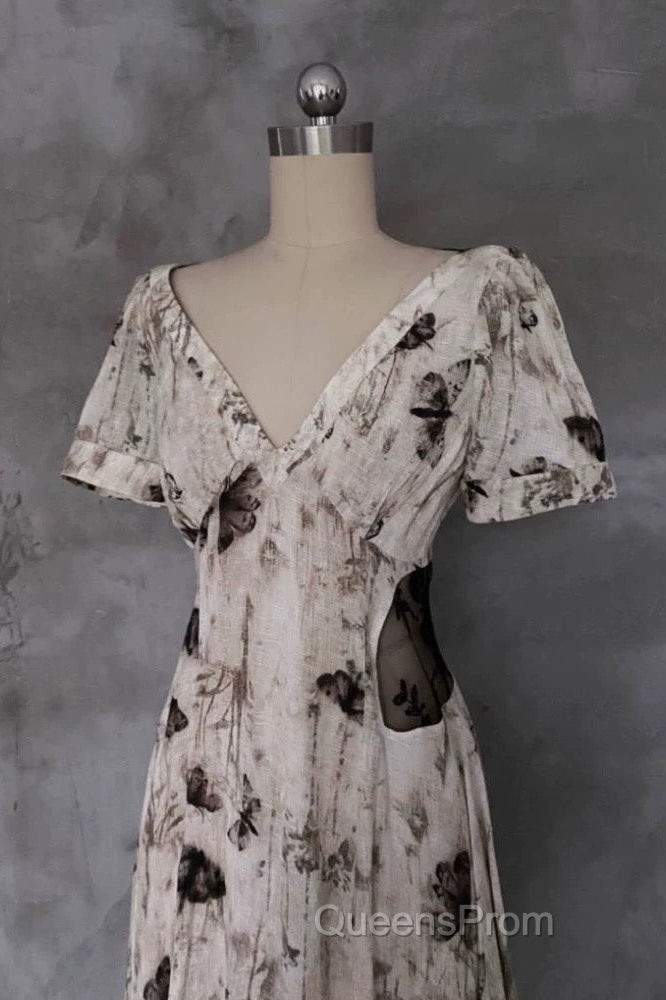 Pretty A Line V Neckline Floral Long Evening Prom Dress Birthday Dress For Women