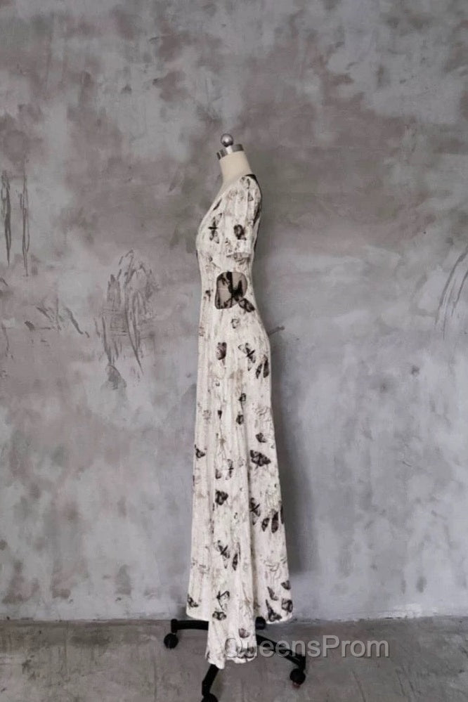 Pretty A Line V Neckline Floral Long Evening Prom Dress Birthday Dress For Women
