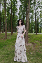 Pretty A Line V Neckline Floral Long Evening Prom Dress Birthday Dress For Women
