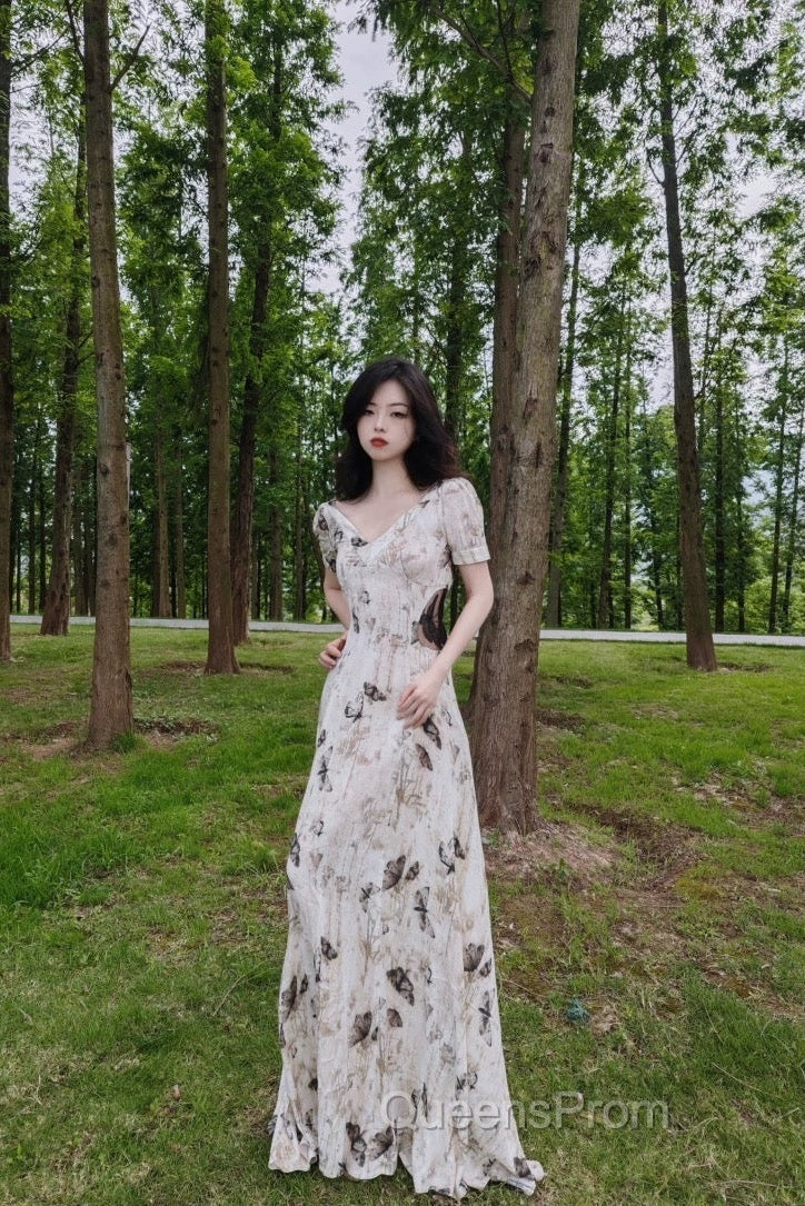 Pretty A Line V Neckline Floral Long Evening Prom Dress Birthday Dress For Women