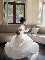 Pretty A Line V Neckline Long Sleeves Chiffon White Ankle Length Evening Dress Evening Prom Dress