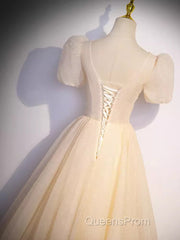 Pretty A Line V Neckline Short Sleeves Long Evening Party Dress Evening Prom Dress