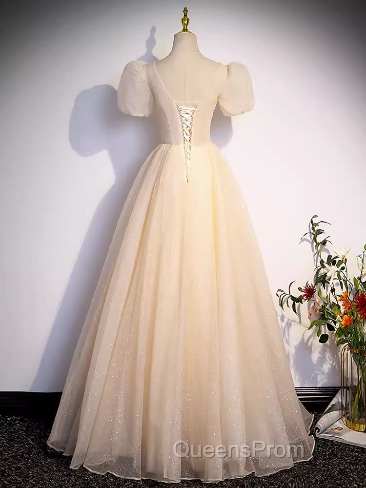 Pretty A Line V Neckline Short Sleeves Long Evening Party Dress Evening Prom Dress