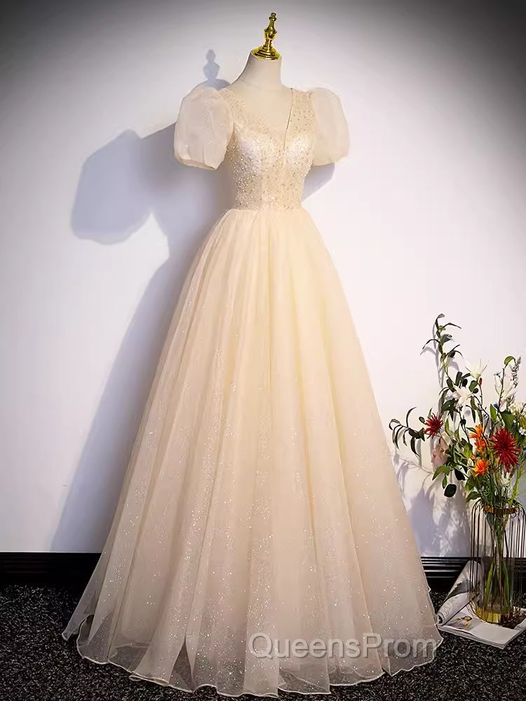 Pretty A Line V Neckline Short Sleeves Long Evening Party Dress Evening Prom Dress