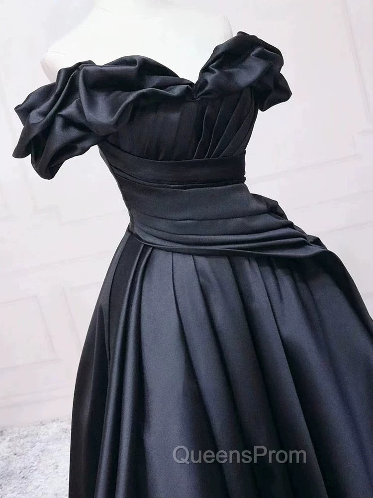 Pretty Ball Gown Off The Shoulder Black Satin Evening Prom Dress Evening Dress With Pleated Secondary image