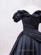 Pretty Ball Gown Off The Shoulder Black Satin Evening Prom Dress Evening Dress With Pleated