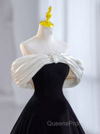 Pretty Ball Gown Off The Shoulder Black Velvet Evening Party Dress Evening Prom Dress With Flower