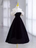 Pretty Ball Gown Off The Shoulder Black Velvet Evening Party Dress Evening Prom Dress With Flower