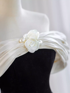 Pretty Ball Gown Off The Shoulder Black Velvet Prom Dress Classy Prom Dress With Flower PD0043