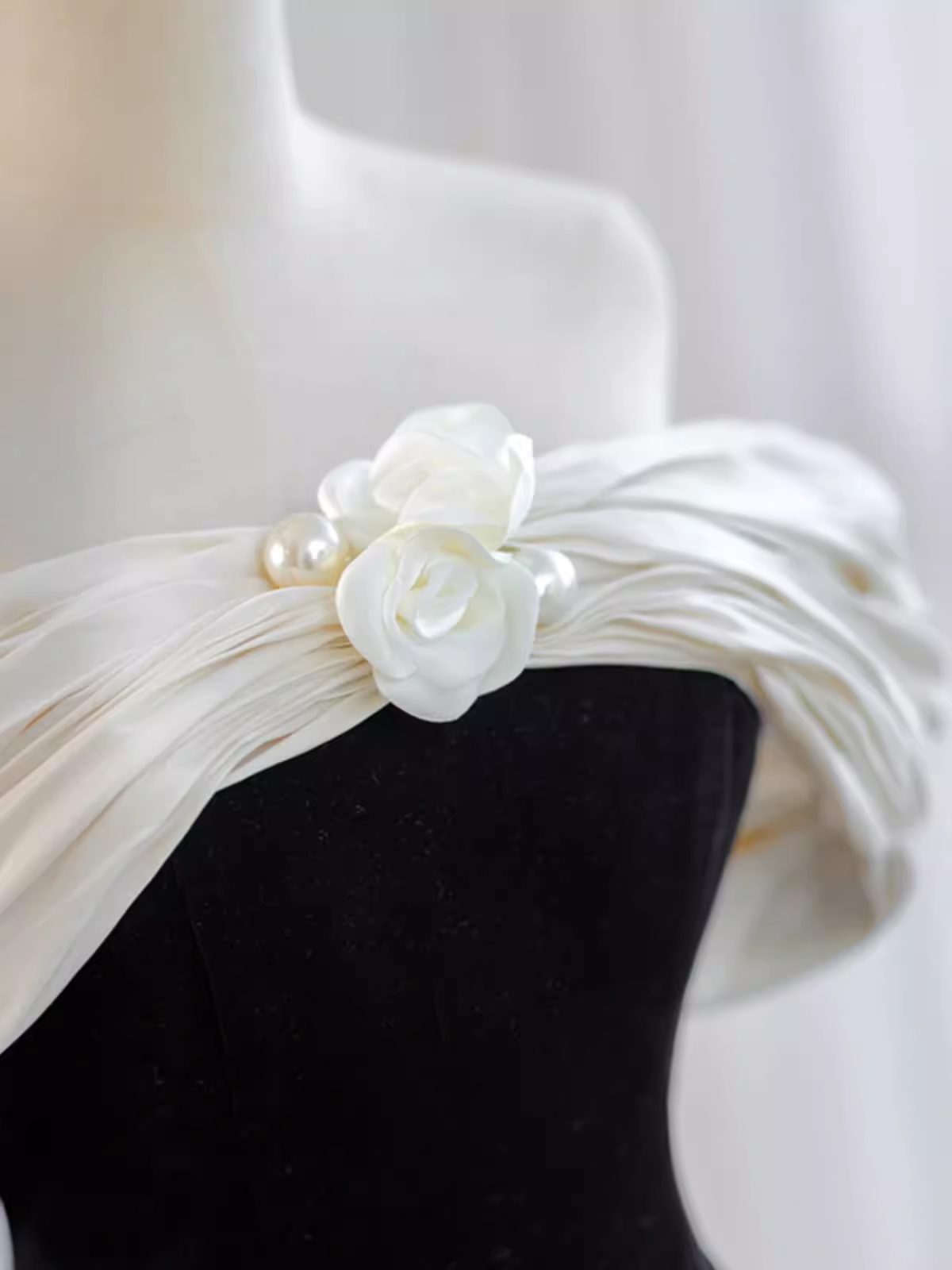 Pretty Ball Gown Off The Shoulder Black Velvet Prom Dress Classy Prom Dress With Flower PD0043