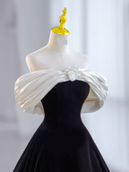 Pretty Ball Gown Off The Shoulder Black Velvet Prom Dress Classy Prom Dress With Flower PD0043