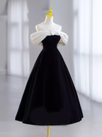 Pretty Ball Gown Off The Shoulder Black Velvet Prom Dress Classy Prom Dress With Flower PD0043