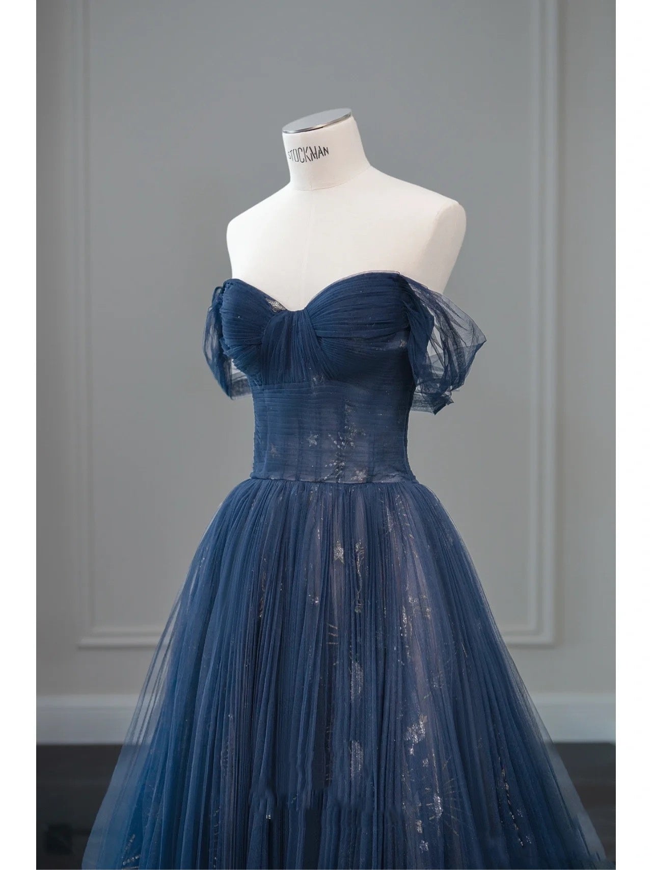 Pretty Ball Gown Off The Shoulder Navy Blue Tulle Long Classy Prom Dress Party Dress