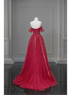 Pretty Ball Gown Off The Shoulder Navy Blue Tulle Long Classy Prom Dress Party Dress