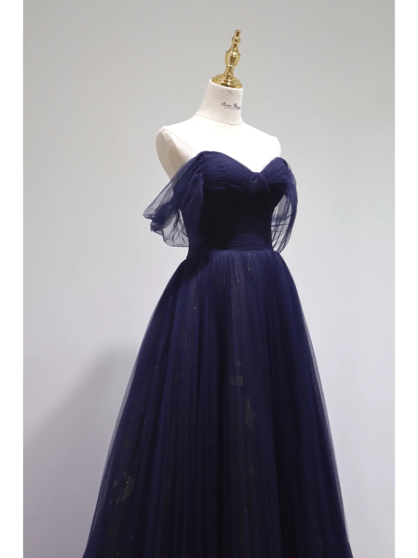 Pretty Ball Gown Off The Shoulder Navy Blue Tulle Long Classy Prom Dress Party Dress