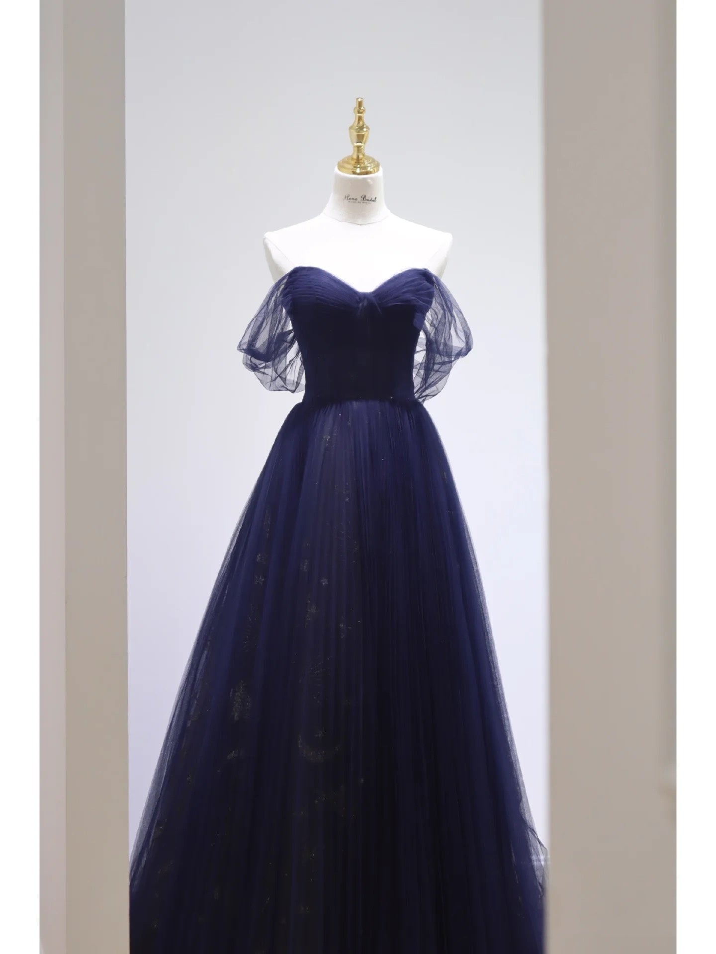 Pretty Ball Gown Off The Shoulder Navy Blue Tulle Long Classy Prom Dress Party Dress