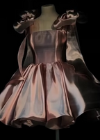 Pretty Ball Gown Spaghetti Straps Pink Satin Short Mini Classy 8Th Grade Homecoming Dress Summer Middle School Hoco Dress Birthday Outfits