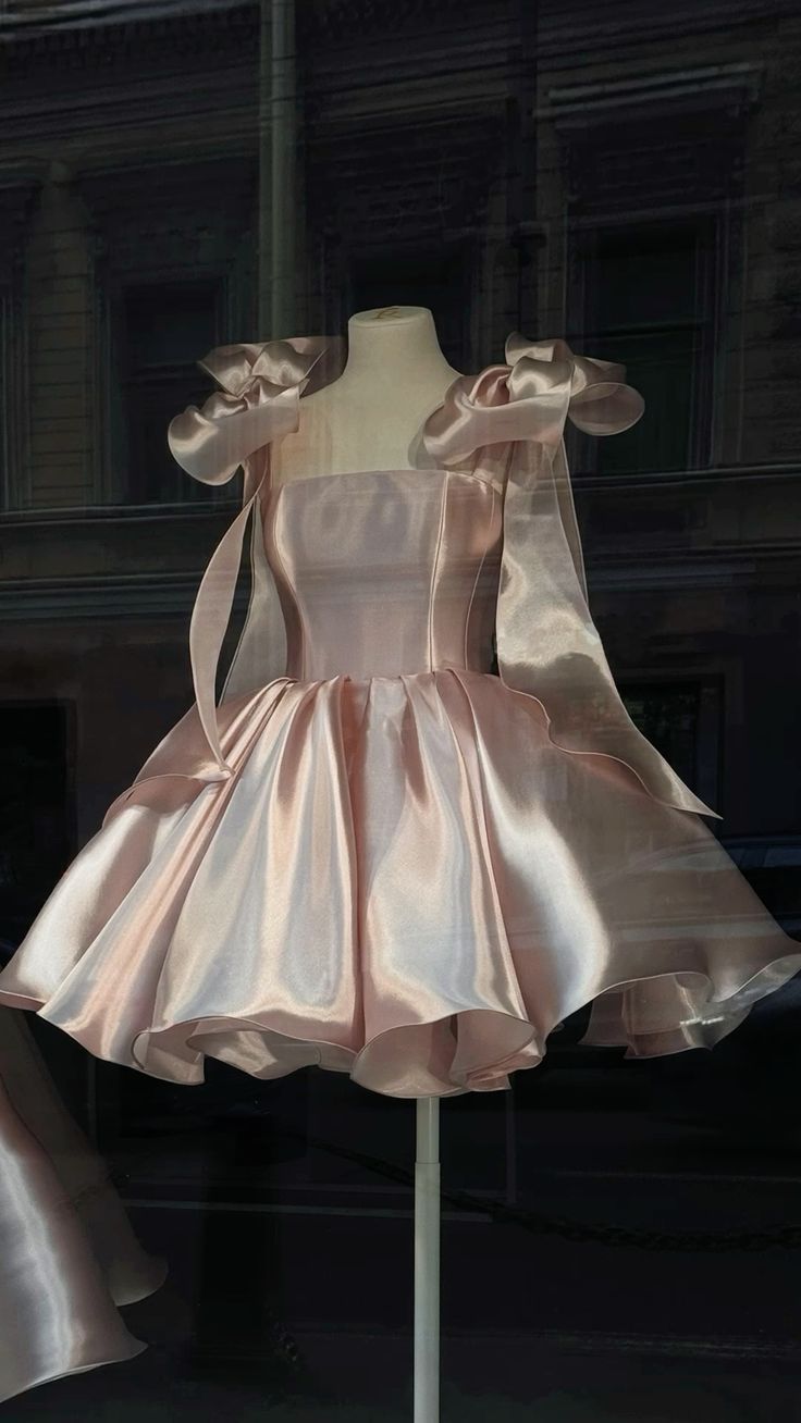 Pretty Ball Gown Spaghetti Straps Pink Satin Short Mini Classy 8Th Grade Homecoming Dress Summer Middle School Hoco Dress Birthday Outfits Main image