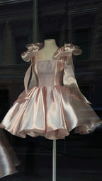 Pretty Ball Gown Spaghetti Straps Pink Satin Short Mini Classy 8Th Grade Homecoming Dress Summer Middle School Hoco Dress Birthday Outfits